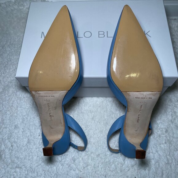 Manolo Blahnik Leather Slingback Kitten Heel in light blue, size 10.5B 40.5 - Picture 9 of 10